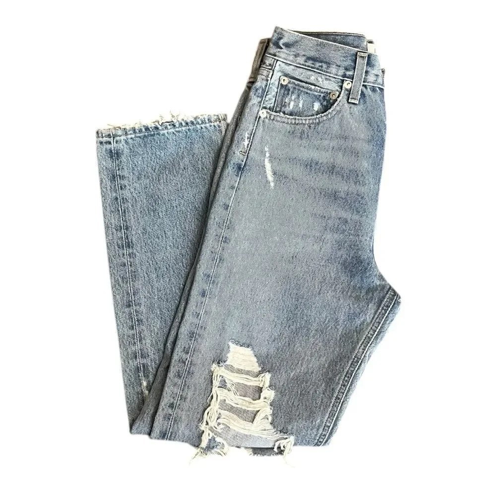 Agolde Classic Blue Denim with Silver Button - Picture 3 of 7